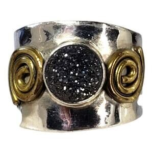 Druzy Ring 925 Sterling Silver & Copper India Wide Band
